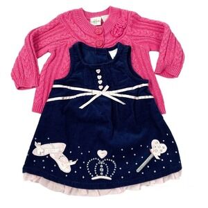 KOALA KIDS Infants Cable Knit Cardigan Sweater & Navy Corduroy Jumper Dress 12M